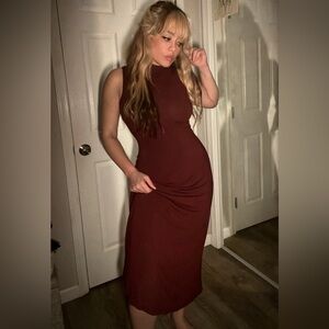 Long maroon Calvin Klein dress